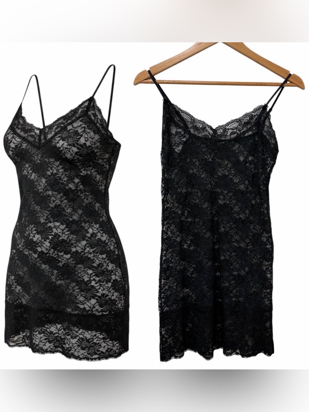 VTG Y2K Black Lace Mesh V-neck Tank Dress
